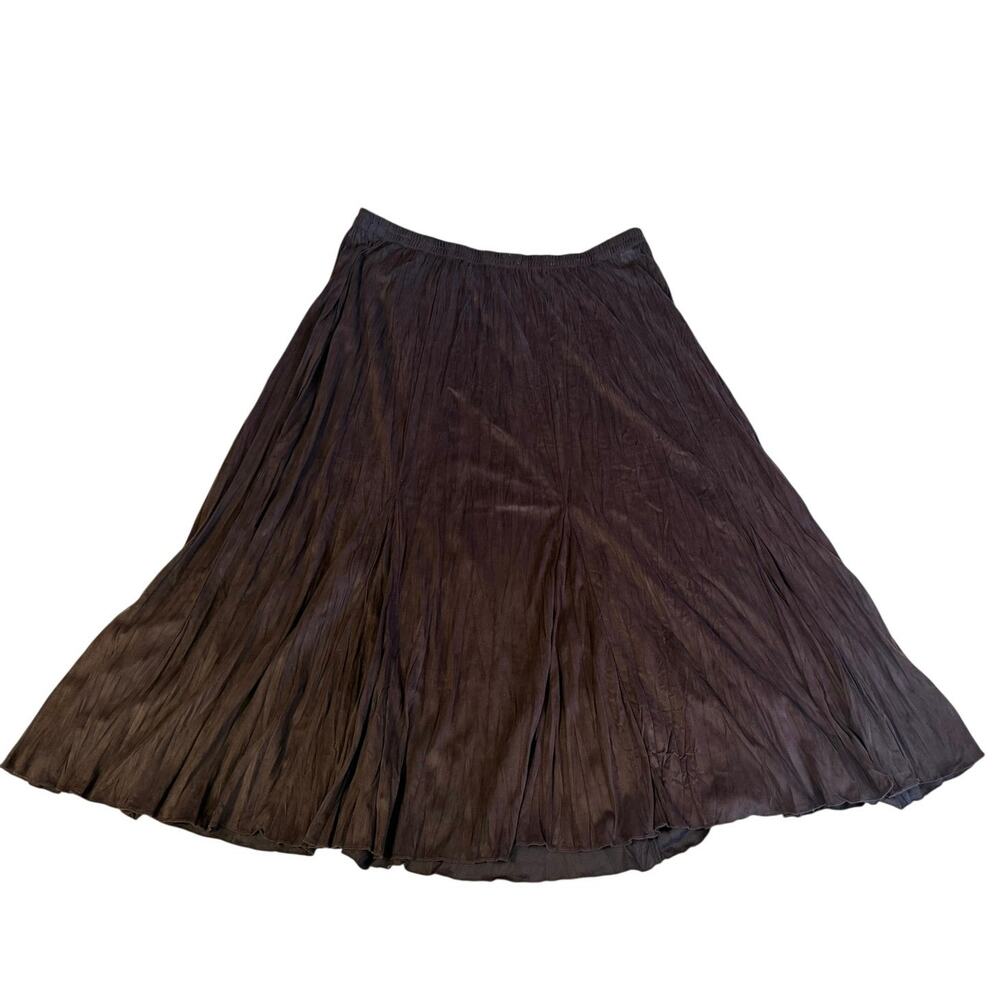 Susan Graver Boho Western Style Brown Faux Suede Tea Length Midi Skirt XL